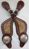 HAIR-ON COWHIDE SPUR STRAP - SILVER CONCHO & STUDS
