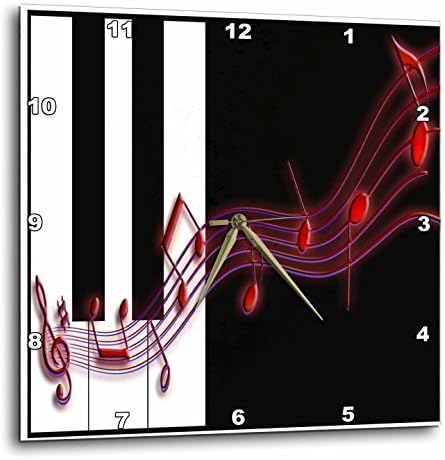 3dRose Red Music Notes on Piano Keys Wall Clock, 10 by 10-Inch