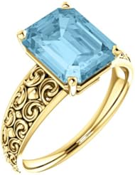 18K Yellow Gold 10.00x8.00mm Emerald Cut Aquamarine Ring -- LIFETIME WARRANTY