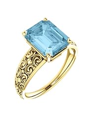 14K Yellow Gold 10.00x8.00mm Emerald Cut Aquamarine Ring -- LIFETIME WARRANTY