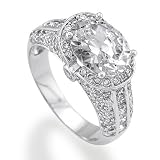Sterling Silver Oval Cut Cubic Zirconia CZ Accent Fancy Ring - Women's Valentine Engagement Ring