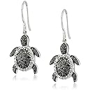 Sterling Silver Black and White Diamond Turtle Earrings (1/2 cttw, I-J Color, I2-I3 Clarity)