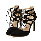 Autumn Melody Sexy Summer Classic Black Pointed Cross-strap Fashion Women High Heels Size 8 US