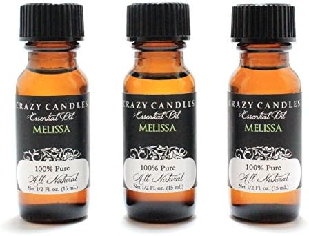 Melissa Essential Oil 3 Bottles 1/2 Fl Oz Each (15ml) 100% Pure All Natural Aromatherapy Grade By Crazy Candles (The Potency and Tremendous Fragrancing Power of Melissa Make It a Great Essential Oil. Imported From France)
