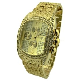 Geneva Elite Iced Out Lupah Watch Gold Tone