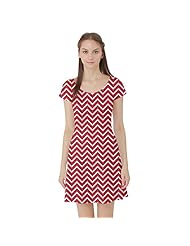 Chevron Print Geometric Print Stretchy Short Sleeves Polyester/Spandex Skater Dress 