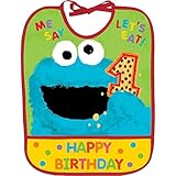 Amscan Sesame Street 1st Birthday Vinyl Baby Bib Party Supplies, 13" x 10.5", Yellow/Green/Red