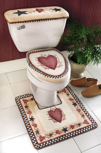 Country Star Bathroom Bath Mat And Toilet Cover 