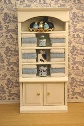 Dollhouse Miniature Bathroom Cabinet Filled with Towels