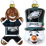 NFL Philadelphia Eagles Blown Glass Gingerbread Man & Top Hat Snowman Ornament 2-Pack