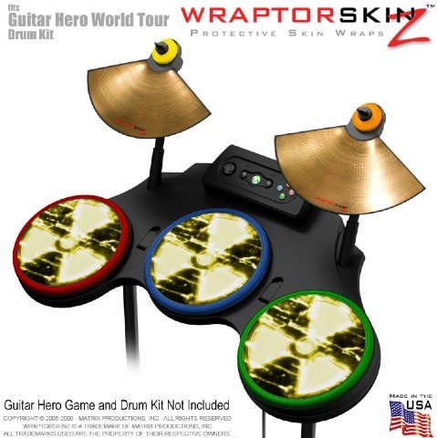 Radioactive Yellow Skin by WraptorSkinz fits Guitar Hero 4 World Tour Drum Set for Nintendo Wii, XBOX 360, PS2 & PS3 (DRUMS NOT INCLUDED)