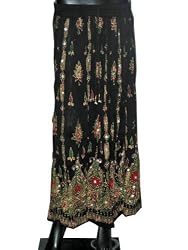 Ethnic Black Red Beaded Belly Dance Dcrapechic Women's Skirt India 36 Inch Length