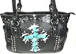 Turquoise Cross Studded Mock Croc Purse Handbag