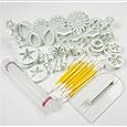 HOSL Cake Tools 14 sets (46pcs) Flower Fondant Cake Sugarcraft Decorating Kit Cookie Mould Icing Plunger Cutter Tool, White