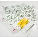 HOSL Cake Tools 14 sets (46pcs) Flower Fondant Cake Sugarcraft Decorating Kit Cookie Mould Icing Plunger Cutter Tool, White