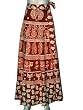 Womens Bohemian Ethnic Cotton Printed Wrap Around Skirts Orange Ivory