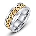 Topick Men's Fashion Stainless Steel 18k Gold Plated Width 8mm Spinner Chain-Shaped Ring