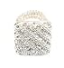 Ring - R77 - Stretch - Square - Ring Size 8-1/2 - Will Stretch Even Bigger - Clear Crystals and Silver Beads ~ Silver Tone Metal