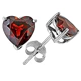 3.00 cttw Genuine Heart Shape Garnet Earring Studs in 14k White Gold