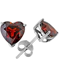 Tommaso Design (tm) Heart Shape Genuine Garnet Earring Studs in 14 kt White Gold