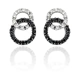 14K White Gold 1/4 ct. Black and White Diamond Interlock Earrings