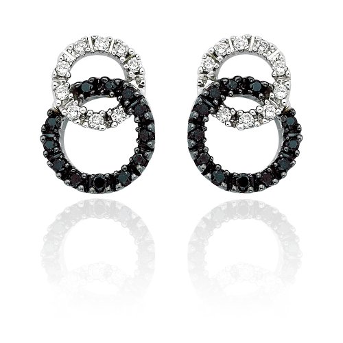 Childrens Toyshop  Jewelry : 14K White Gold 1/4 ct. Black and White Diamond Interlock Earrings