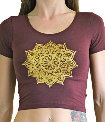 GrizzyLove Women's Henna Goddess Crop Tee Large Truffle