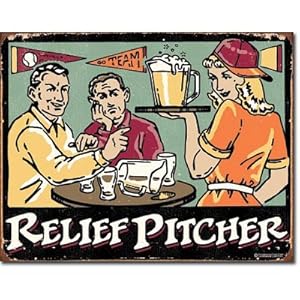 Relief Pitcher Beer Distressed Retro Vintage Tin Sign Relief Pitcher Beer Distressed Retro Vintage Tin Sign