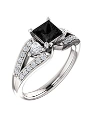 18K White Gold Princess Cut Black and White Diamond Ring -- LIFETIME WARRANTY
