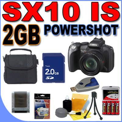 Canon Powershot SX10 IS 10MP 20x Optical Zoom Digital Camera SX10IS 2665B001 2GB SD Memory Card - Rechargeable NiMH Batteries Plus Rapid Charger - BigVALUEInc Accessory Saver Bundle + MORE