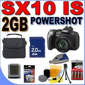 Canon Powershot SX10 IS (2665B001) 10.0MP 20x Optical Zoom Digital Camera BigVALUEInc Accessory Saver 2GB NiMH Bundle + MORE