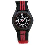 Adidas Kids - ADK1836 - Montre Enfant / Junior - Quartz Analogique - Cadran Noir - Ronde - Bracelet Tissu Noir et Bandes Rouges