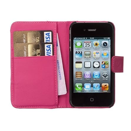 Chelsea Compact Leather Wallet for iPhone 4G/4S-Hot Pink