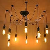 ホームデコヴィンテージ工業DIYランプフィクスチャレトロペンダントライトシーリングランプシャンデリア6/8/10照明スパイダー照明（E27電球ベース、調節可能） (10 頭)