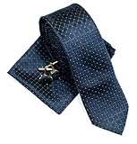Premium Check Textured Woven Microfiber Skinny Tie with matching Handkerchief / Hanky and Cufflinks, Gift Box Set as Christmas Gift, Birthday Gift - Various Colours