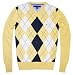 Tommy Hilfiger Mens Long Sleeve Argyle V-Neck Pullover Sweater - XXL - Yellow/White/Navy