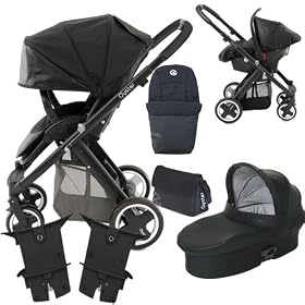 BABY STYLE OYSTER COMPLETE PACKAGE WITH CHANGING BAG, FOOTMUFF, CARSEAT, CARRYCOT, RAIN COVERS, ADAPTORS - BLACK PEARL