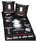 Herding, 4473/20.039, Bettwaesche Sheepworld Ohne dich ist alles doof, Farbe: schwarz ( Your Best ), Groesse: 80/80 cm - 155/220 cm, Material: 100% Baumwolle ( Linon )