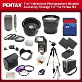 The Professional Photographers Ultimate Accessory Package For The Pentax K-r includes: 32GB Hi Speed Error Free Memory Card, Hi Speed Card Reader, Macro Lens Kit, 2 Replacement Batteries & Charger, Hard Flower lens Hood, 0.5x Professional Wide Angle Lens , 3.6X Telephoto Lens, 72 Inch tripod, Professional Digital Camera Swivel TTL Flash, Flash Diffuser, Hard Carrying Case, Lens Cleaning Kit, Screen Protectors, Flexible Mini Tripod and More...