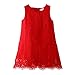 Mud Kingdom Toddler Girls Lace Dress Sleeveless Floral Elegant Solid Color Casual A-line Crew Neck Red 2T