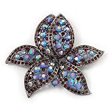Large Lavender/Purple Diamante Floral Brooch/ Pendant (Silver Metal Finish)
