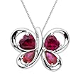 XPY Sterling Silver Ruby Heart Winged Butterfly Pendant Necklace, 18"
