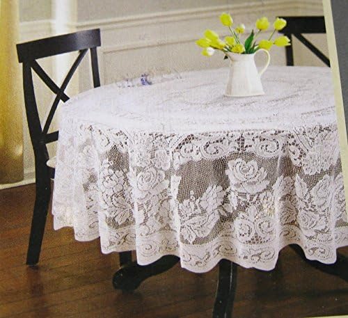 Floral Lace Cream Tablecloths- Assorted Sizes- Square, Oblong and Round-100% Polyester (70 Round)