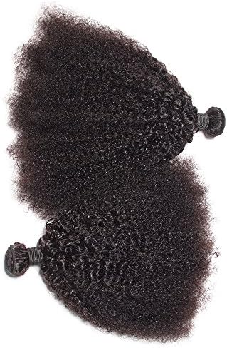 SATAI 100% Human Hair, Super Soft Popular Afro Weave 3pcs Lot, Natural Black 12'' 14'' 16'' Inches Brazilian Afro Kinky Curly Hair