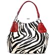 Red Large Vicky Zebra Print Faux Leather Satchel Bag Handbag Purse