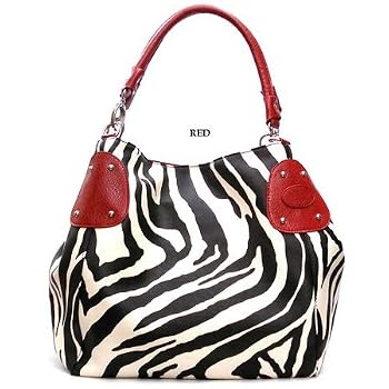 Red Large Vicky Zebra Print Faux Leather Satchel Bag Handbag Purse