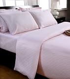 Homescapes - 330 Thread Count - ( Non - Twisted Yarn ) Ultrasoft - Pink ( With Satin Stripe ) Duvet Cover and 2 Pillowcase Set - Double - 100% Egyptian Cotton Percale - Anti Dust Mite