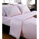 330 Thread Count - ( Non - Twisted Yarn ) Ultrasoft - Pink ( With Satin Stripe ) Duvet Cover and Pillowcase Set - 100% Egyptian Cotton Percale - Anti Dust Mite