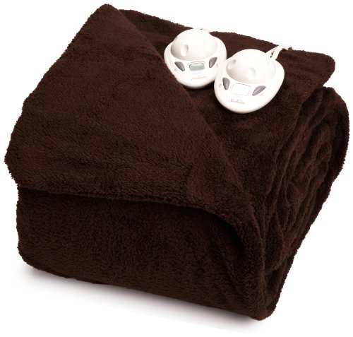 Sunbeam BW1370-030-772 SlumberRest Heated Electric LofTec Blanket, Twin, Walnut
