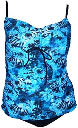 Beach Native Tankini Underwire Bikini Swimsuit Tie Dye C cup (10 C Cup, Blue/Black)
